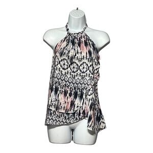 Amanda Uprichard Silk Neck Tie Halter Top Sand Dollar Print Sleeveless Open Back